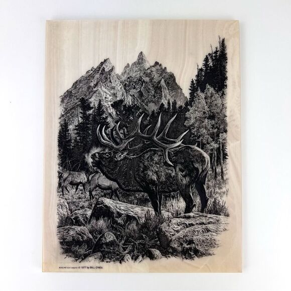 Vintage 1977 Montana Marble Art Etched Bugling Bull Elk Bill O'Neil Gorgeous - Picture 1 of 8